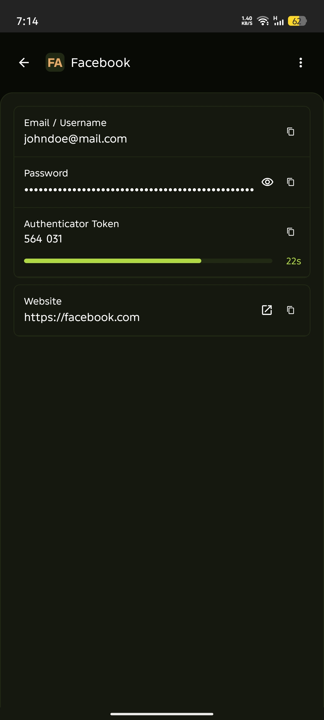 Login item open in PearPass mobile showing the authenticator code field